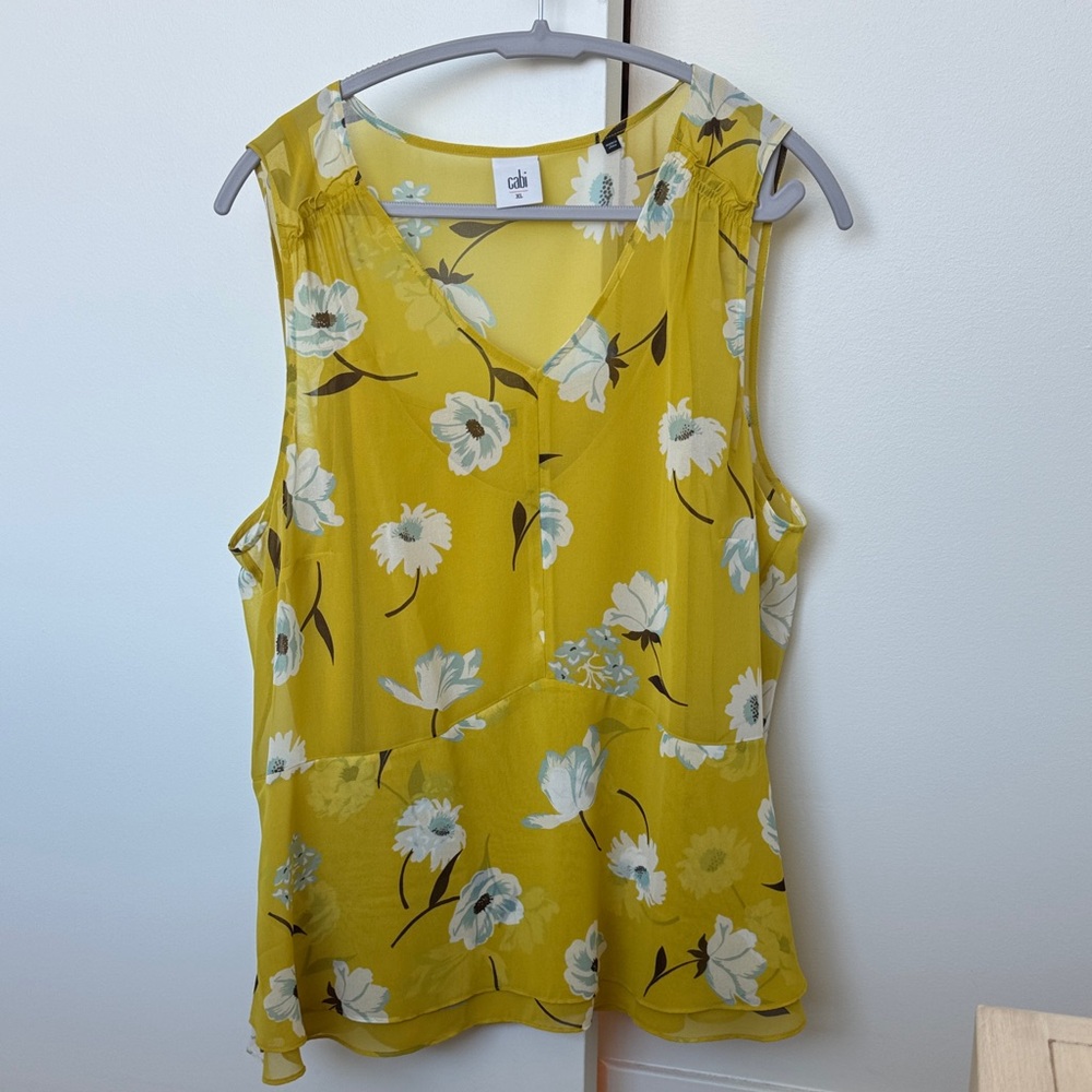 CAbi Yellow Floral Sleeveless Blouse